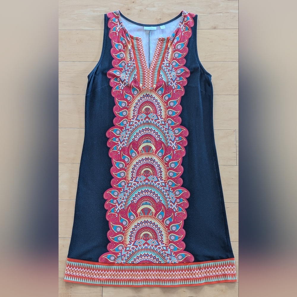 ✨ New York & Company Paisley Sheath Dress | Size L | Multicolor on Black | EUC